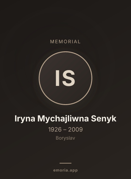 Memorial portrait of Iryna Mychajliwna Senyk