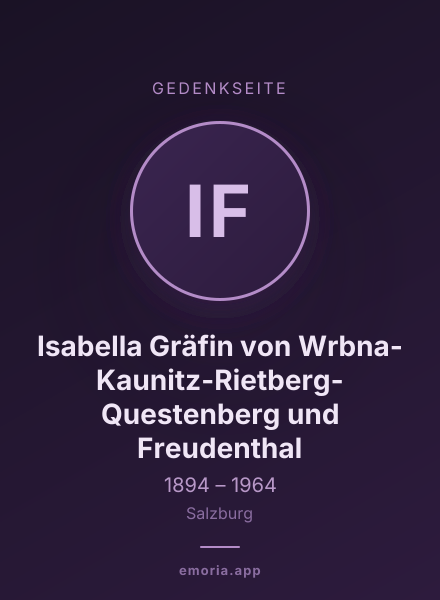 Gedenkportrait von Isabella Gräfin von Wrbna-Kaunitz-Rietberg-Questenberg und Freudenthal