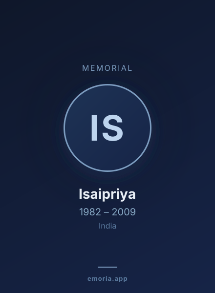 Memorial portrait of Isaipriya