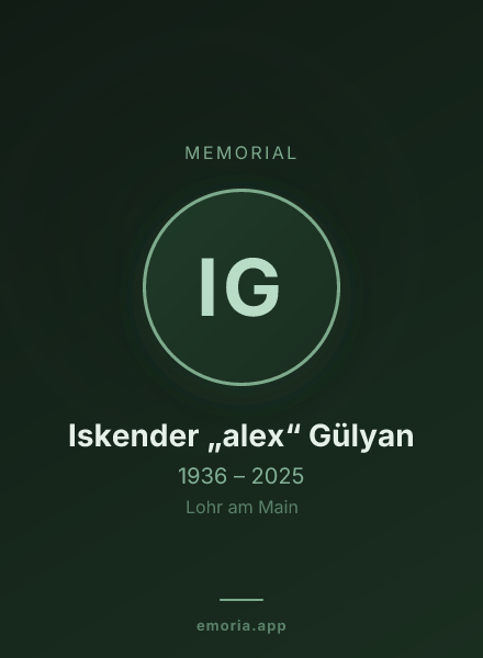 Memorial portrait of Iskender „alex“ Gülyan