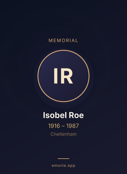 Memorial portrait of Isobel Roe