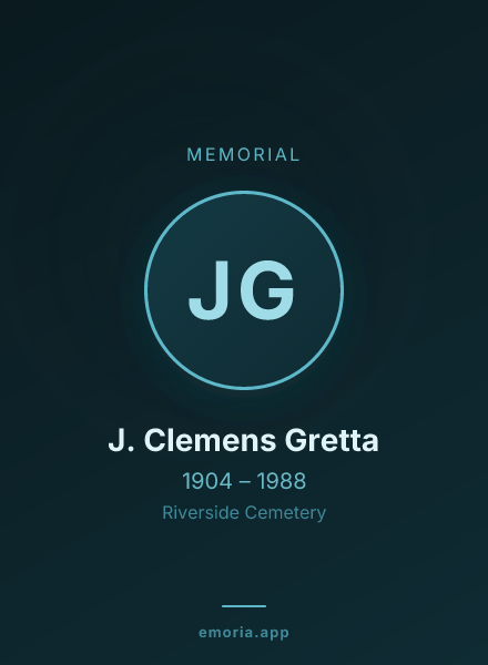 Memorial portrait of J. Clemens Gretta