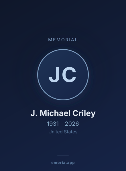 Memorial portrait of J. Michael Criley