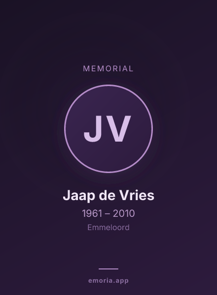 Memorial portrait of Jaap de Vries