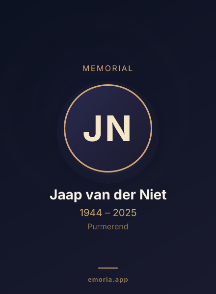 Memorial portrait of Jaap van der Niet