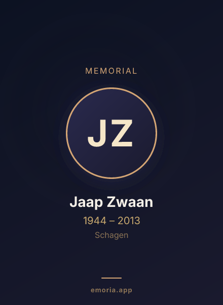 Memorial portrait of Jaap Zwaan