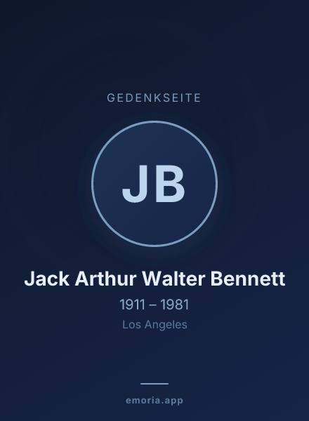Gedenkportrait von Jack Arthur Walter Bennett