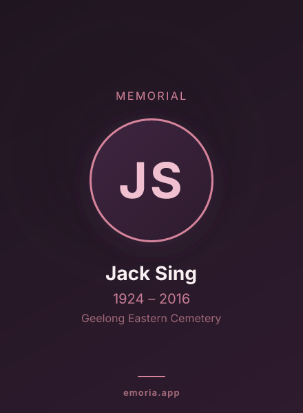 Memorial portrait of Jack Sing