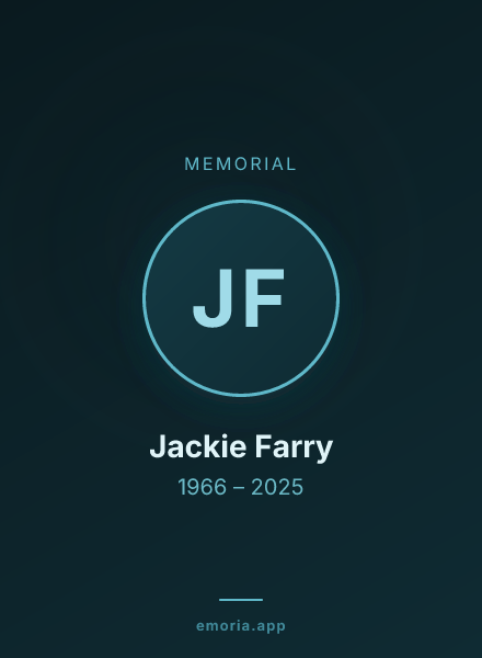 Memorial portrait of Jackie Farry