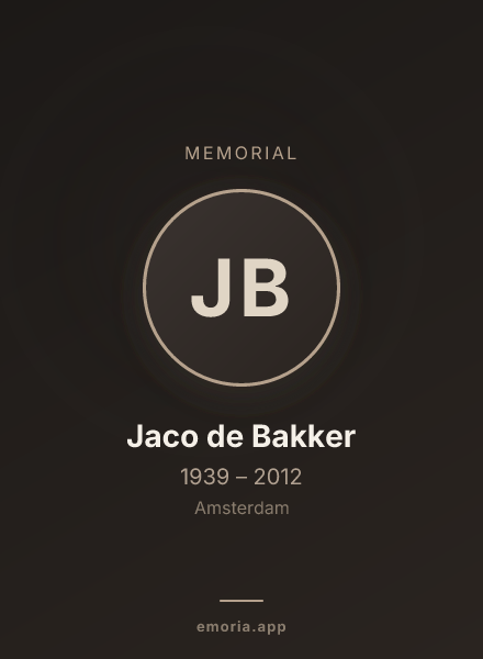 Memorial portrait of Jaco de Bakker