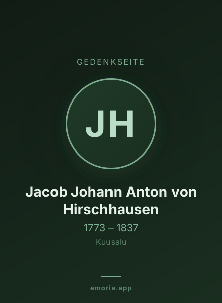 Gedenkportrait von Jacob Johann Anton von Hirschhausen