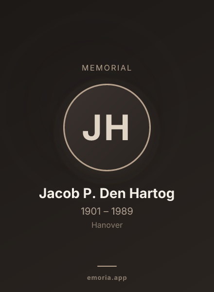 Memorial portrait of Jacob P. Den Hartog