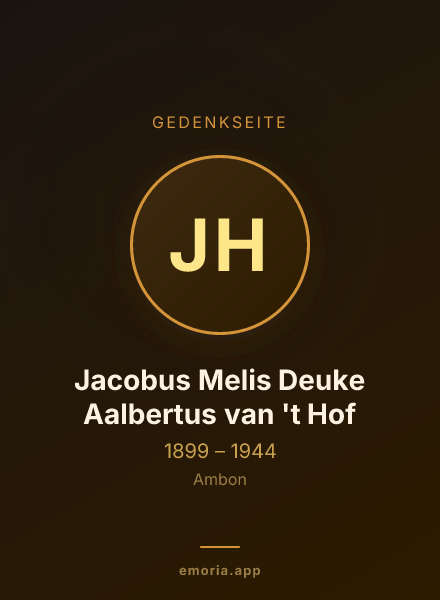 Gedenkportrait von Jacobus Melis Deuke Aalbertus van 't Hof