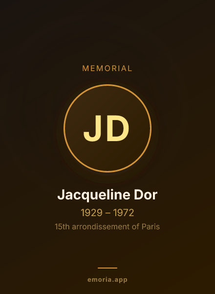 Memorial portrait of Jacqueline Dor