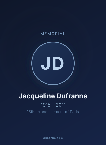 Memorial portrait of Jacqueline Dufranne