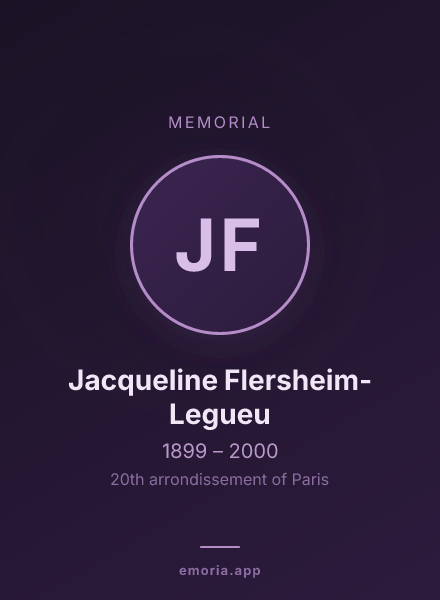 Memorial portrait of Jacqueline Flersheim-Legueu