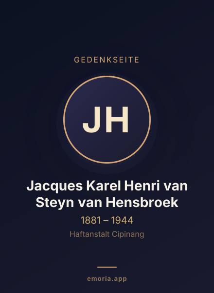 Gedenkportrait von Jacques Karel Henri van Steyn van Hensbroek