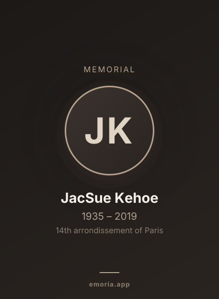Memorial portrait of JacSue Kehoe