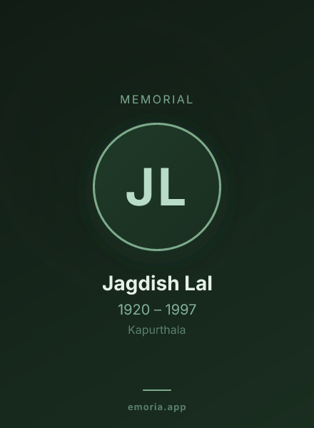 Memorial portrait of Jagdish Lal