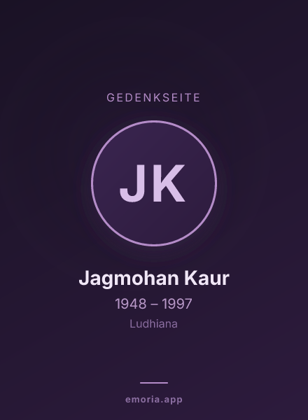 Gedenkportrait von Jagmohan Kaur