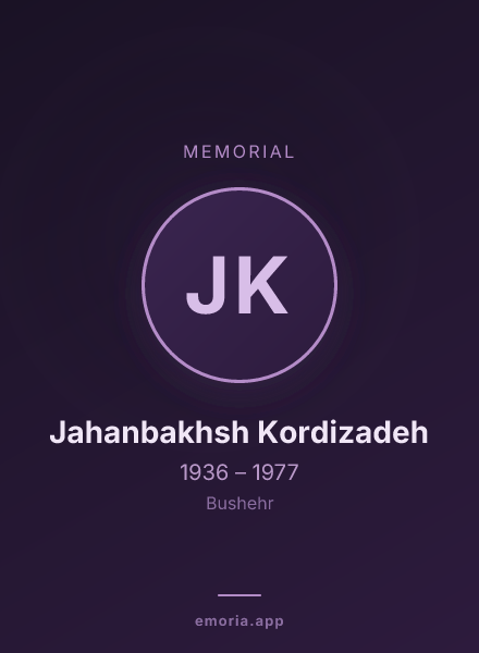 Memorial portrait of Jahanbakhsh Kordizadeh