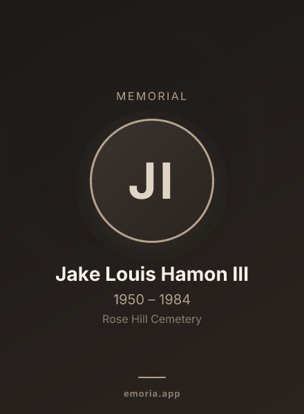 Memorial portrait of Jake Louis Hamon III