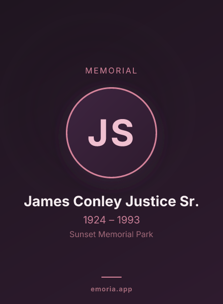 Memorial portrait of James Conley Justice Sr.