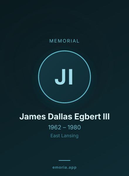 Memorial portrait of James Dallas Egbert III