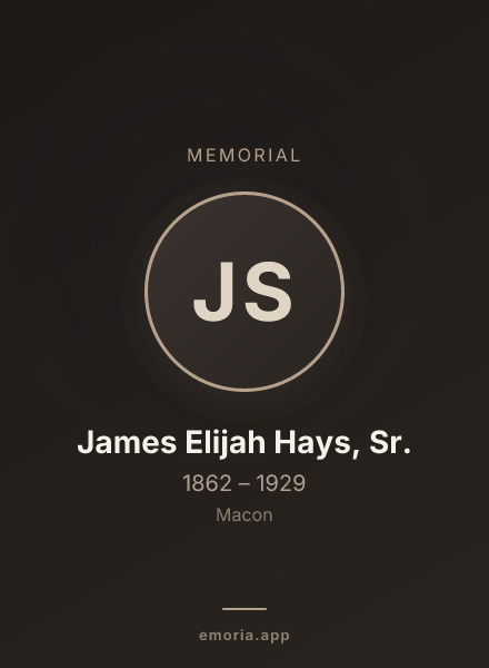 Memorial portrait of James Elijah Hays, Sr.