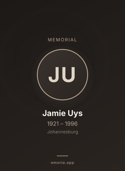 Memorial portrait of Jamie Uys
