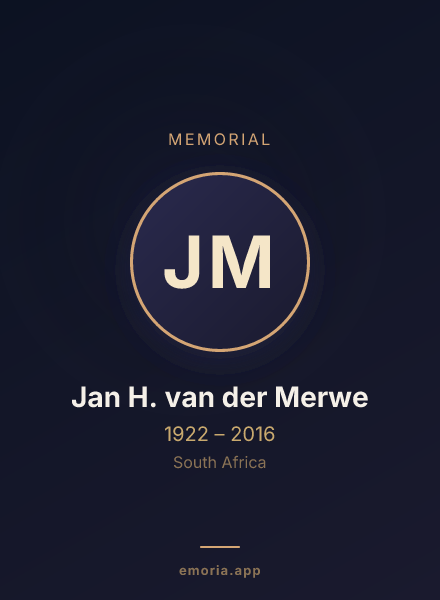 Memorial portrait of Jan H. van der Merwe