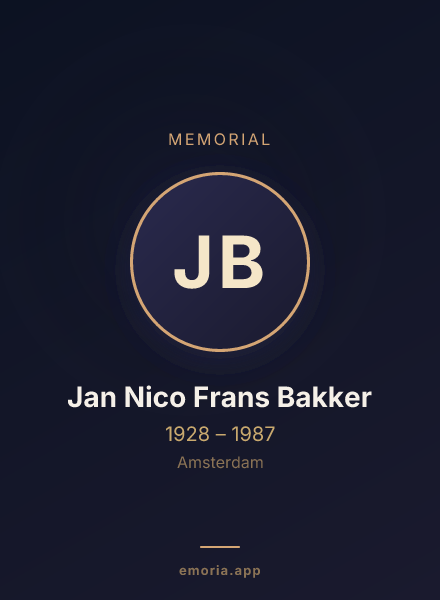 Memorial portrait of Jan Nico Frans Bakker