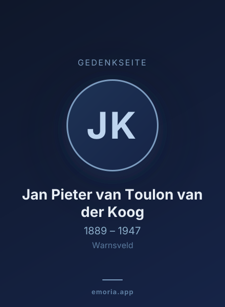 Gedenkportrait von Jan Pieter van Toulon van der Koog