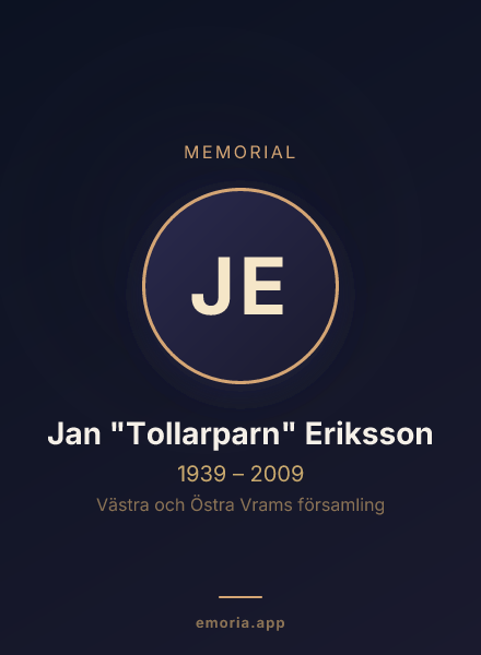 Memorial portrait of Jan "Tollarparn" Eriksson
