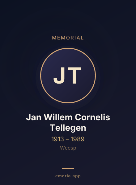 Memorial portrait of Jan Willem Cornelis Tellegen