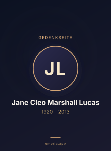 Gedenkportrait von Jane Cleo Marshall Lucas