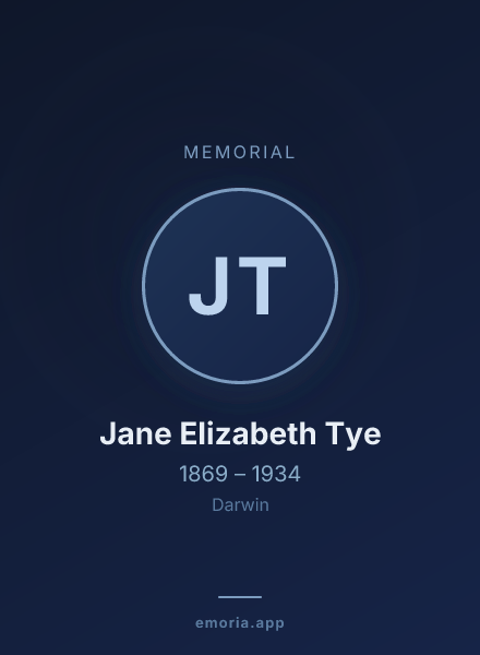 Memorial portrait of Jane Elizabeth Tye