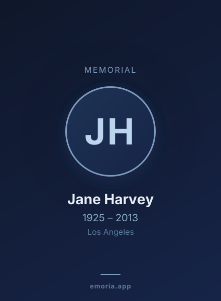 Memorial portrait of Jane Harvey