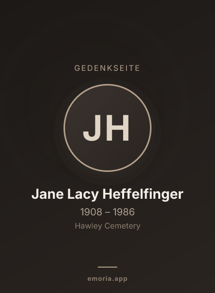 Gedenkportrait von Jane Lacy Heffelfinger