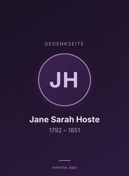 Gedenkportrait von Jane Sarah Hoste