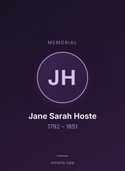 Memorial portrait of Jane Sarah Hoste