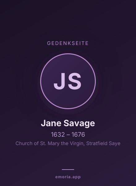 Gedenkportrait von Jane Savage