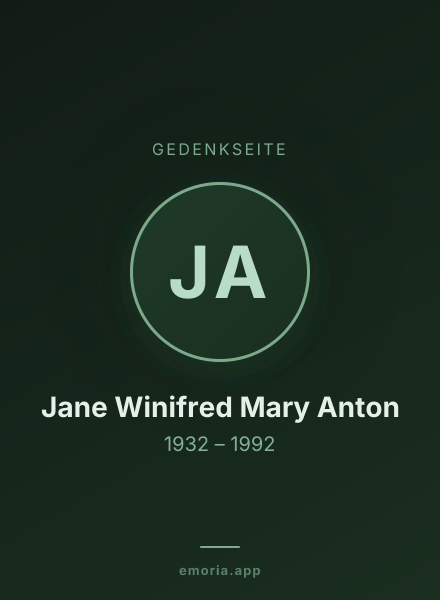 Gedenkportrait von Jane Winifred Mary Anton