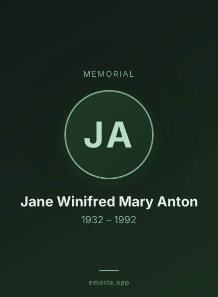Memorial portrait of Jane Winifred Mary Anton