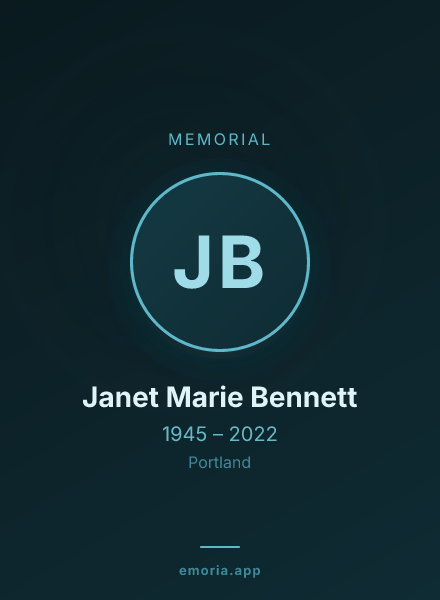 Memorial portrait of Janet Marie Bennett
