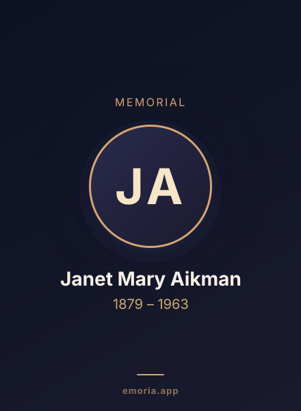 Memorial portrait of Janet Mary Aikman