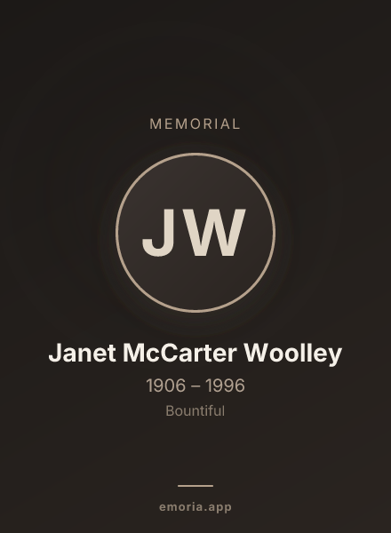 Memorial portrait of Janet McCarter Woolley