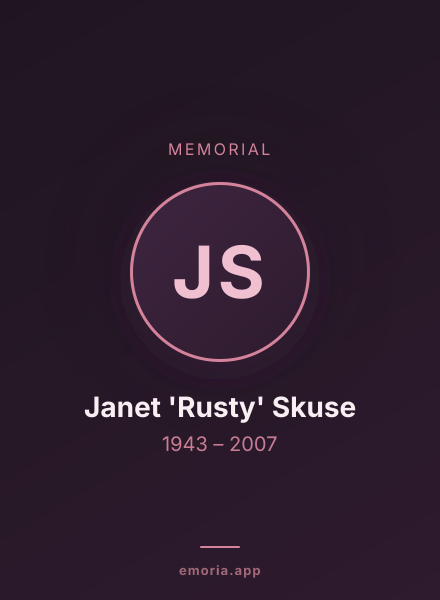 Memorial portrait of Janet 'Rusty' Skuse