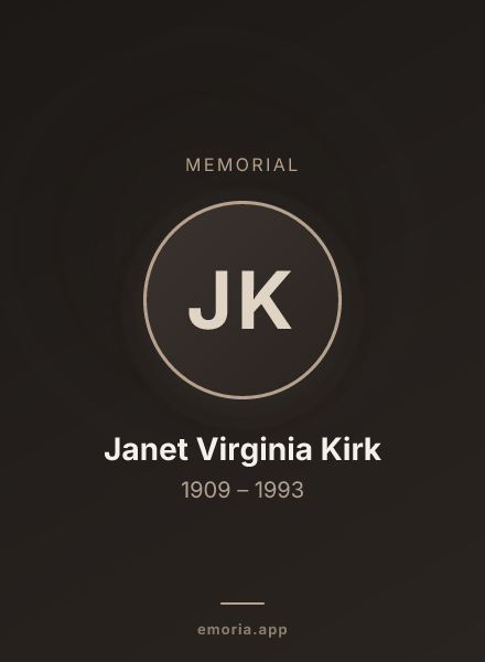 Memorial portrait of Janet Virginia Kirk