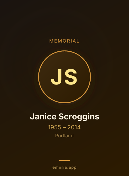 Memorial portrait of Janice Scroggins